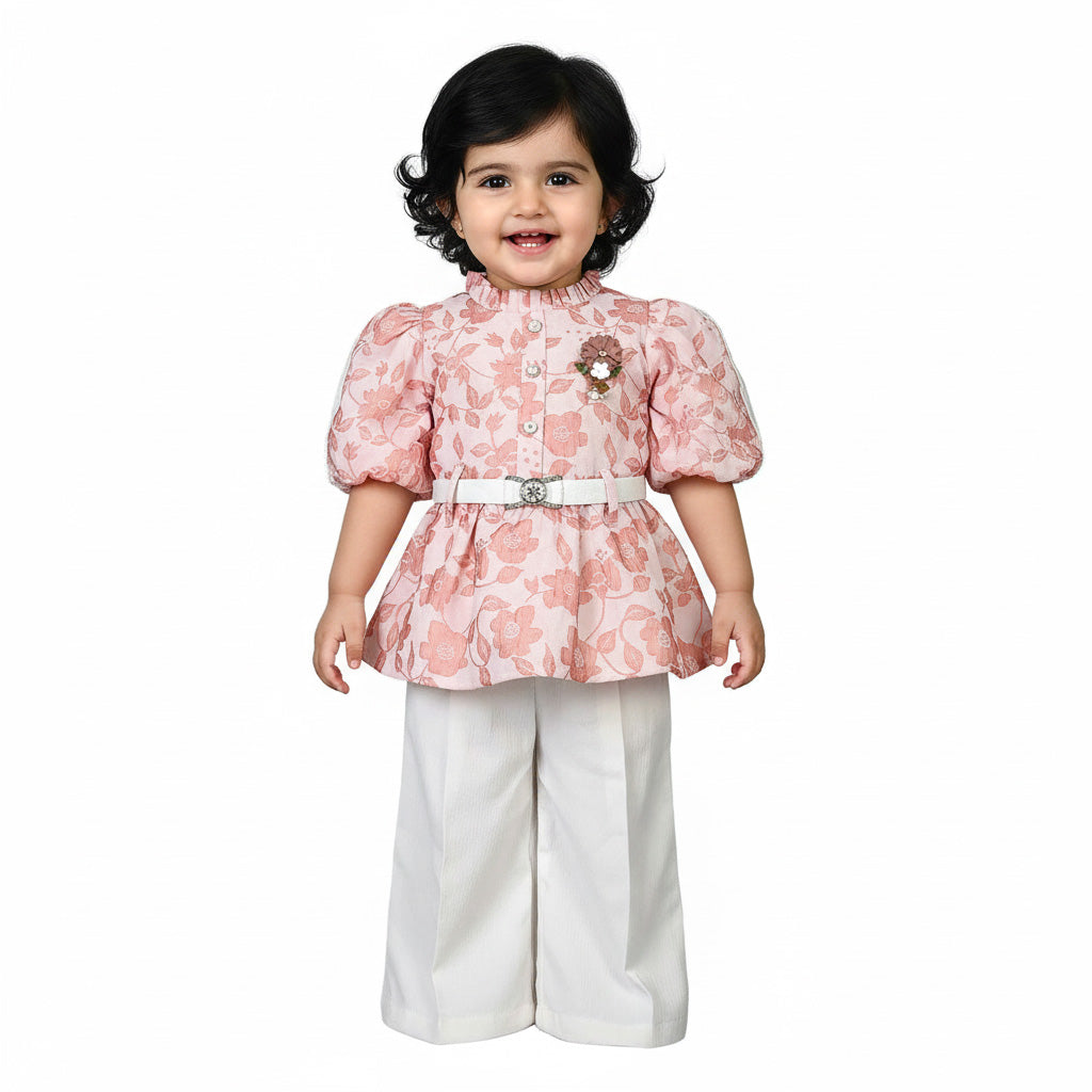 Baby Girls Floral Frock with White Plazzo