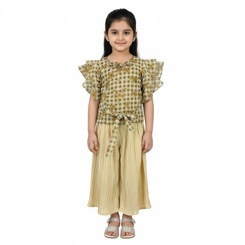 Baby Girls Elegant Floral Frock with Cream Plazzo