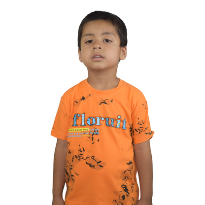 Boys Orange Round Neck T-Shirt