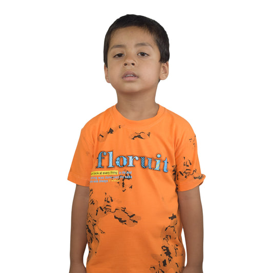 Boys Orange Round Neck T-Shirt