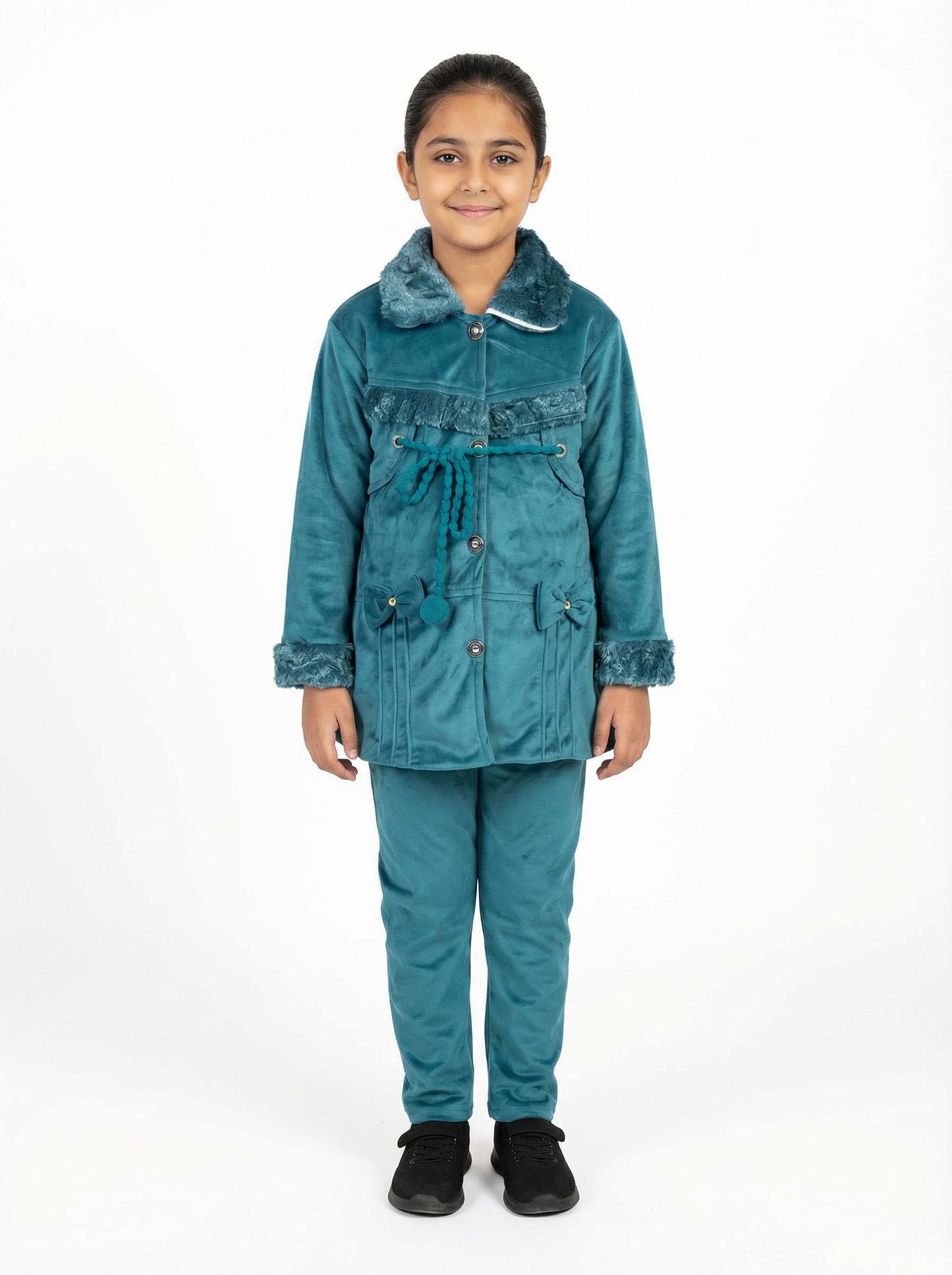 Girls Winter Velvet Coat & Pants Set | Soft Warm Stylish Outfit