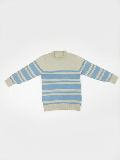 Ferozi & Beige Striped Knit Sweater for Boys | Winter Wear