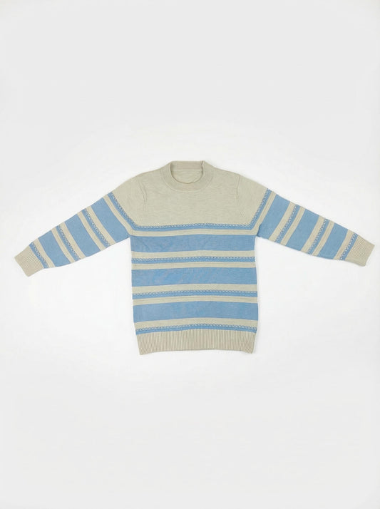 Ferozi & Beige Striped Knit Sweater for Boys | Winter Wear