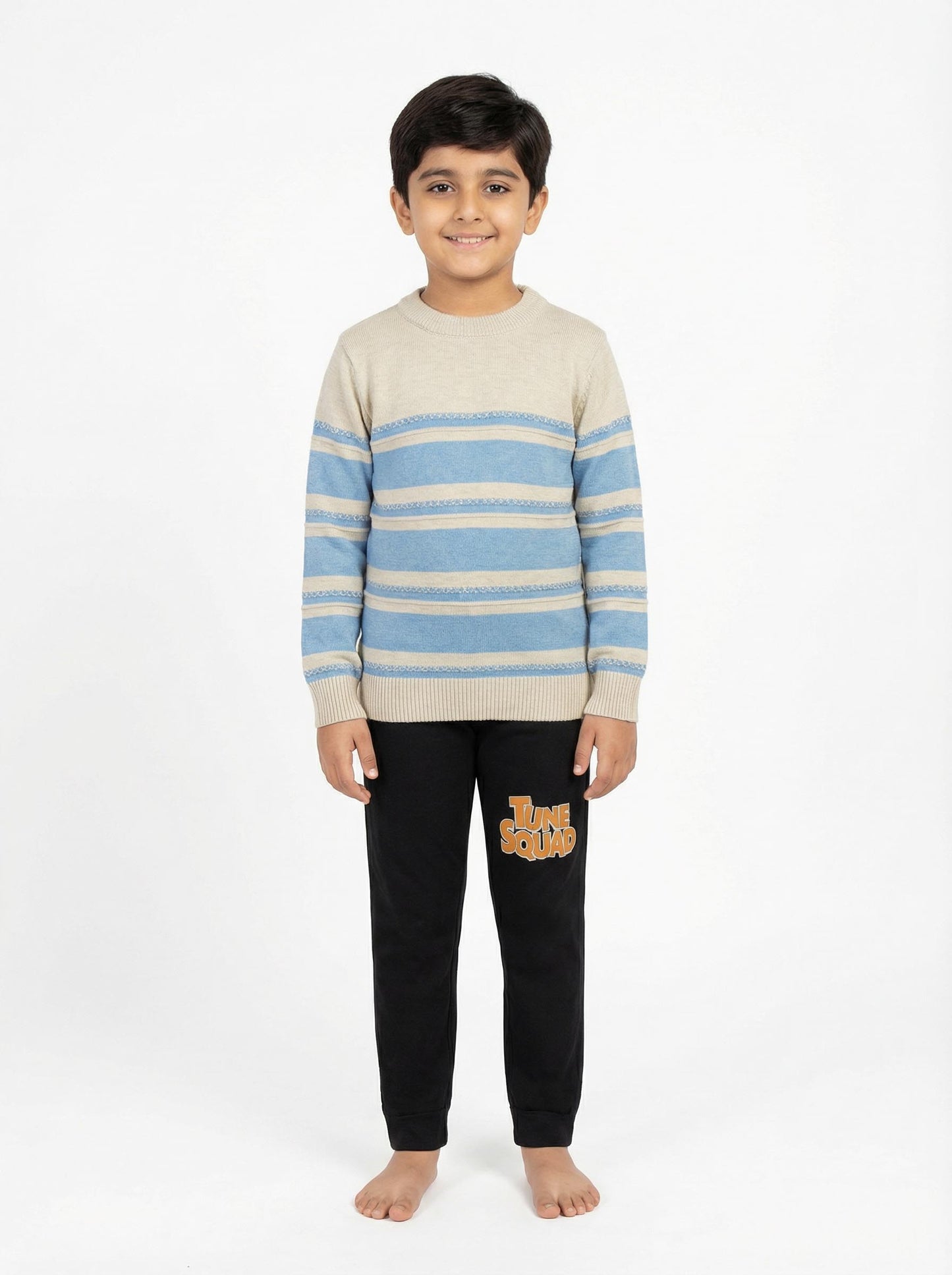 Ferozi & Beige Striped Knit Sweater for Boys | Winter Wear