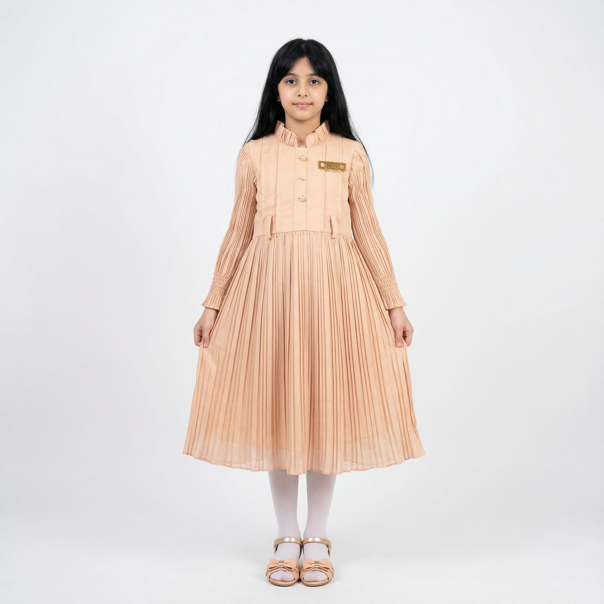 Premium Peach Pleated Long Frock for Girls