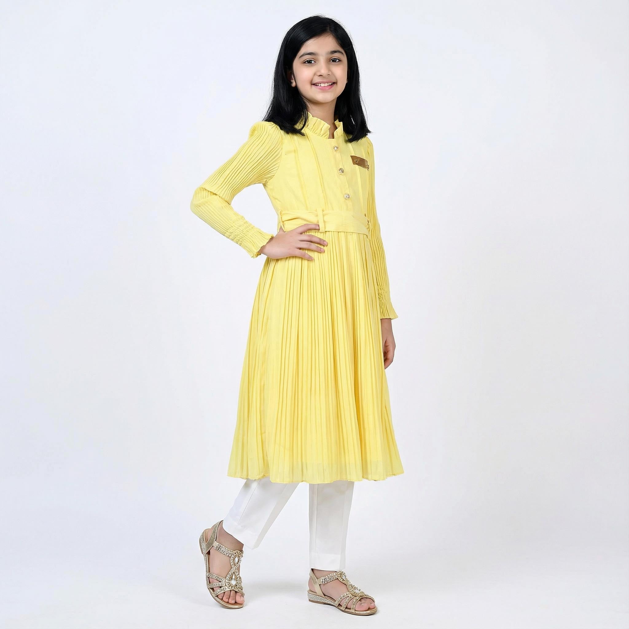 Premium Peach Pleated Long Frock for Girls