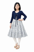 White & Blue Embroidered Party Frock for Girls