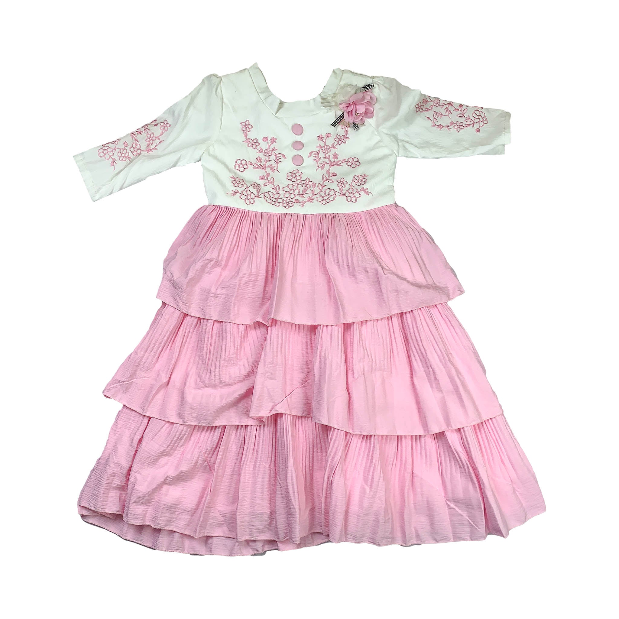 White & Blue Embroidered Party Frock for Girls