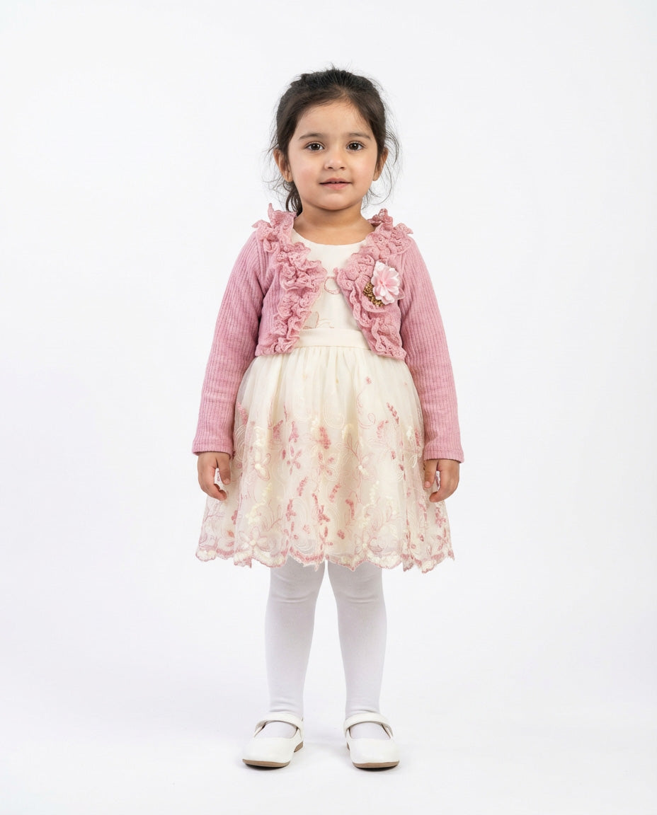 Girls Fancy Frock with Matching Coat | Elegant Party Wear