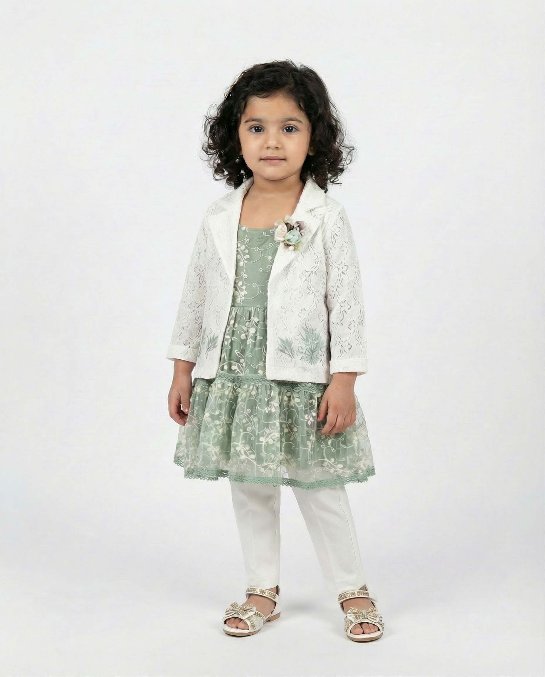 Girls Fancy Frock with White Coat | Elegant Party Wear