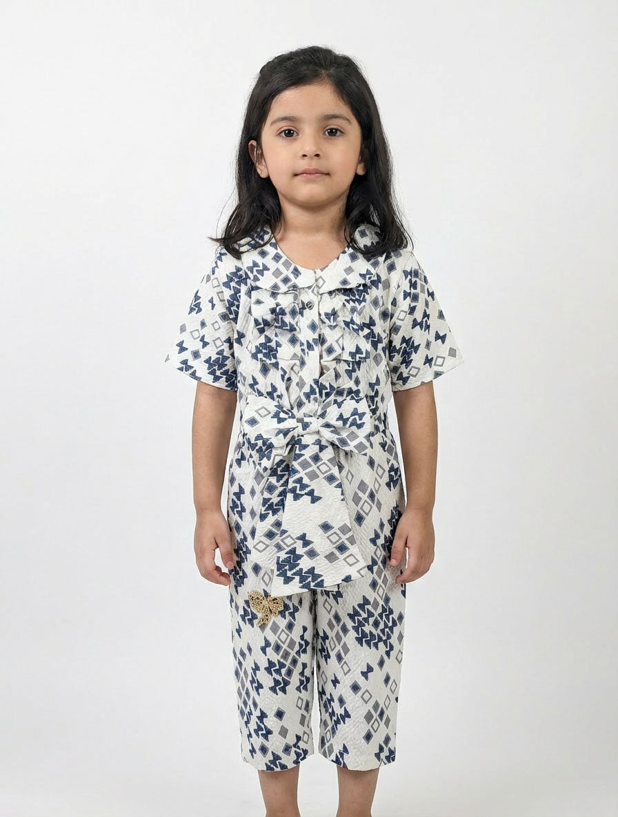 Girls Stylish Yellow & White Summer Jumpsuit