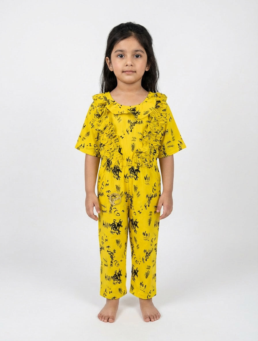 Girls Stylish Yellow & White Summer Jumpsuit