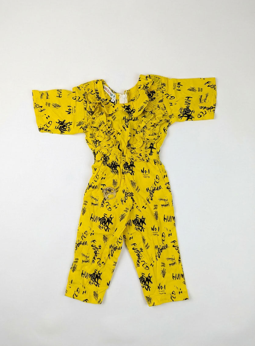 Girls Stylish Yellow & White Summer Jumpsuit