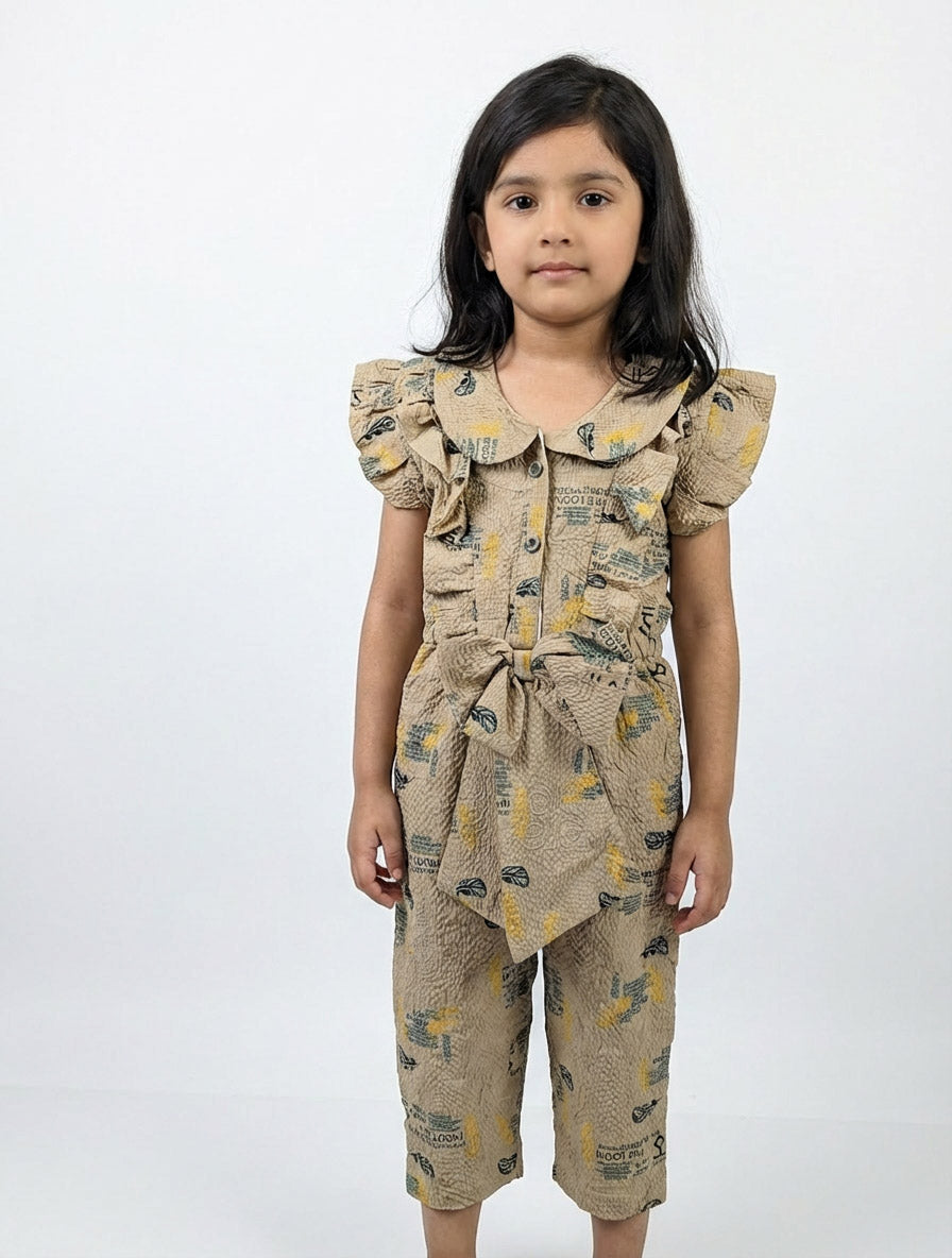 Girls Stylish Gray Brown & Orange Summer Jumpsuit