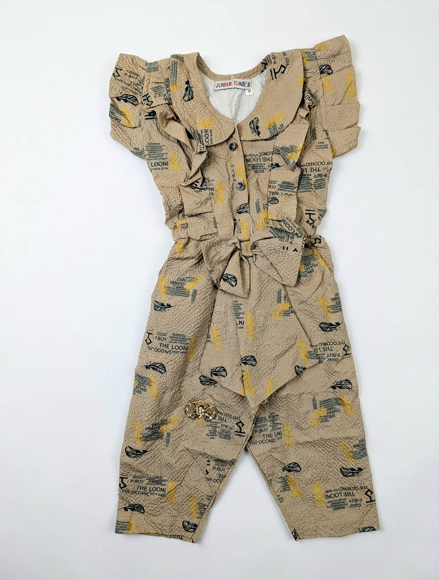 Girls Stylish Gray Brown & Orange Summer Jumpsuit