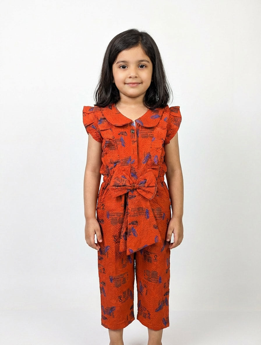 Girls Stylish Gray Brown & Orange Summer Jumpsuit