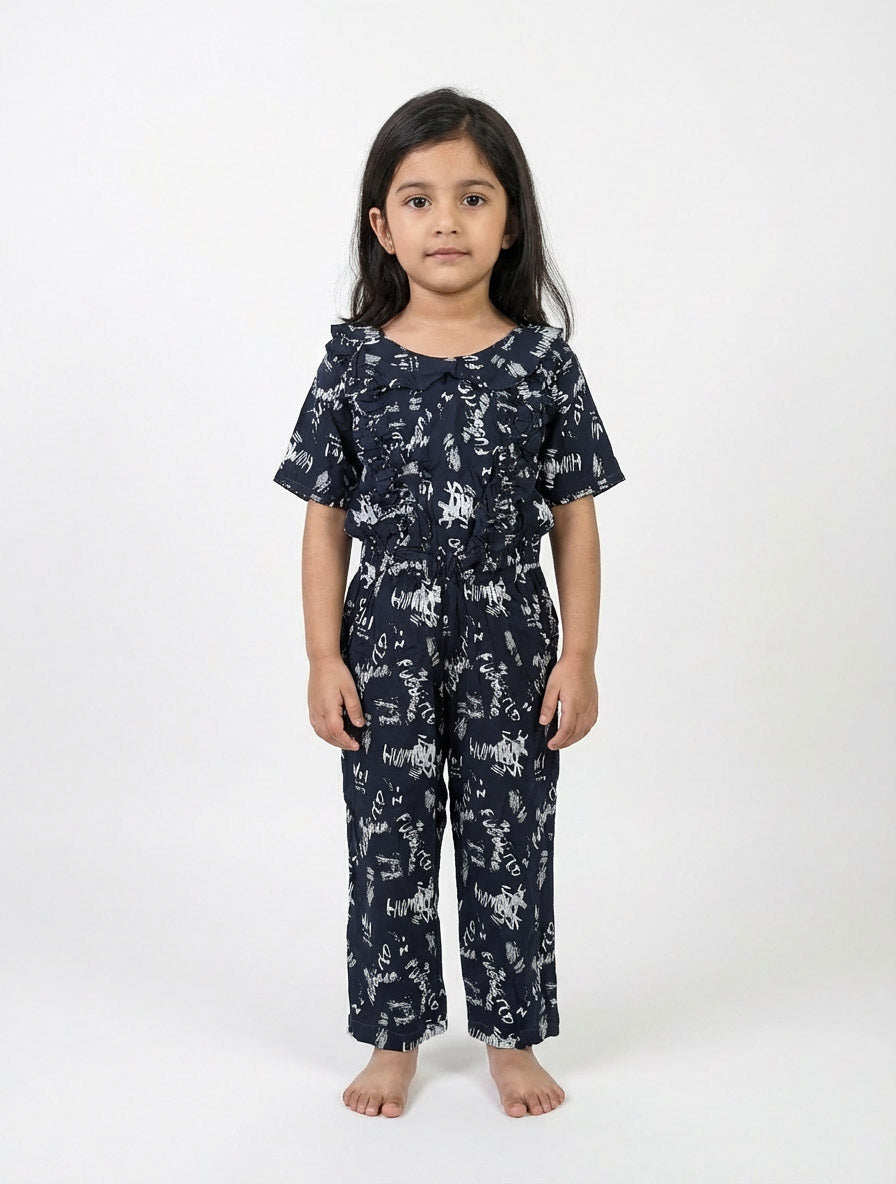 Girls Stylish Green & Blue Summer Jumpsuit