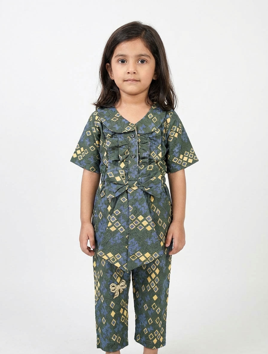 Girls Stylish Green & Blue Summer Jumpsuit