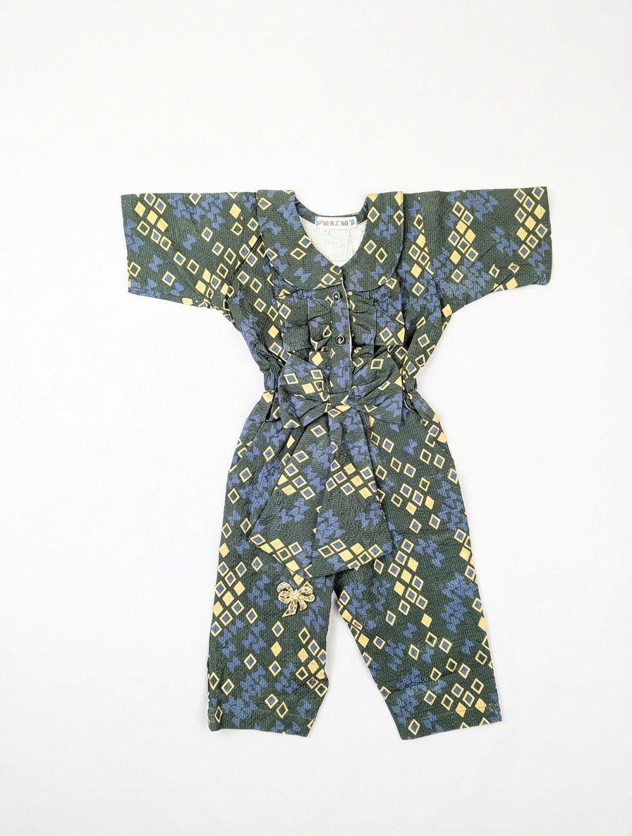 Girls Stylish Green & Blue Summer Jumpsuit