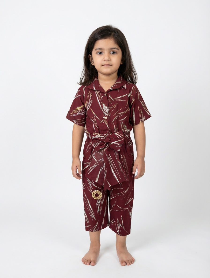 Girls Stylish Maroon& Blue Summer Jumpsuit