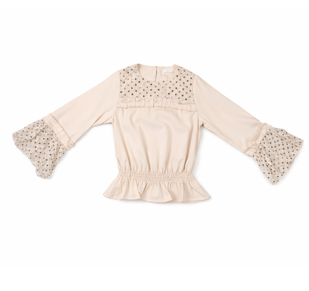 Girls Fancy Top | With Lace Detail & Bell Sleeves