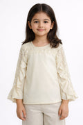 Girls Fancy Lace Top | With Pearl Detail & Ruffle Sleeves