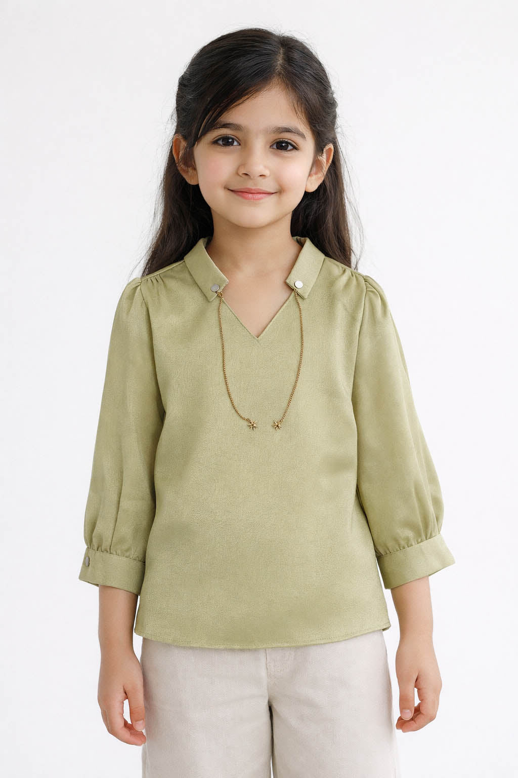 Women’s Solid V-Neck Top with Button Collar | Casual Shirt