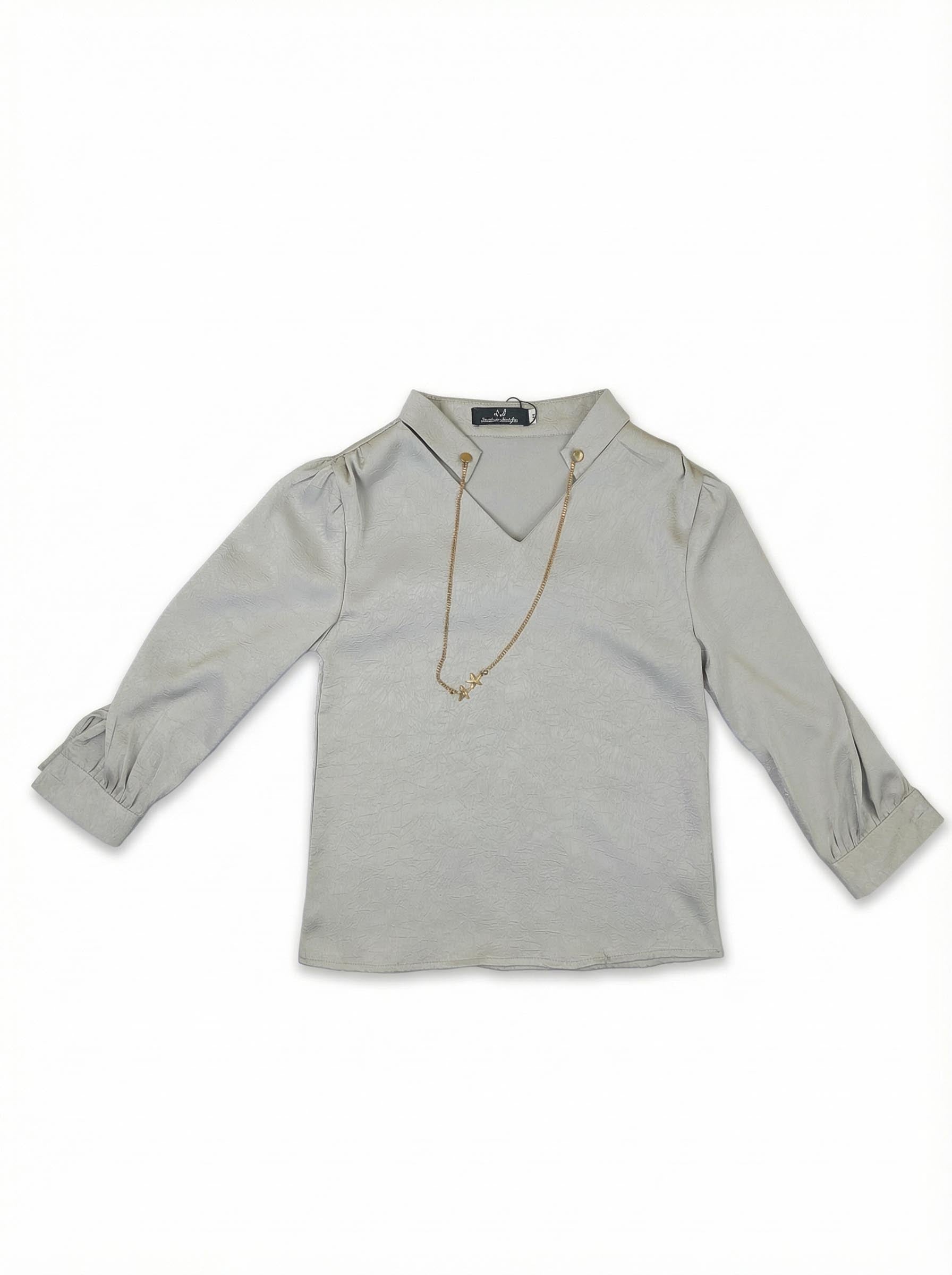 Women’s Solid V-Neck Top with Button Collar | Casual Shirt