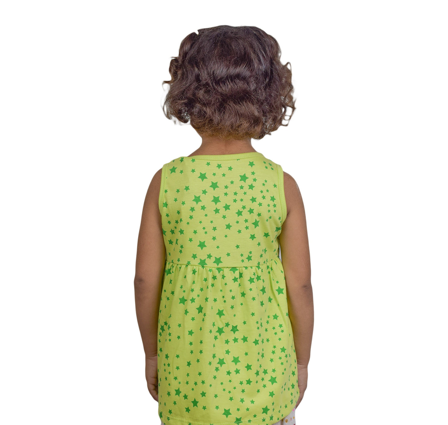 Girls Light Green & Pink Star Print Top – Trendy Summer Wear