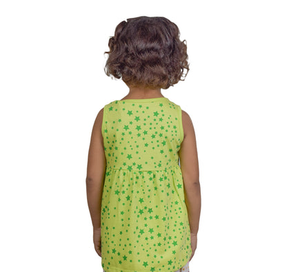 Girls Light Green & Pink Star Print Top – Trendy Summer Wear