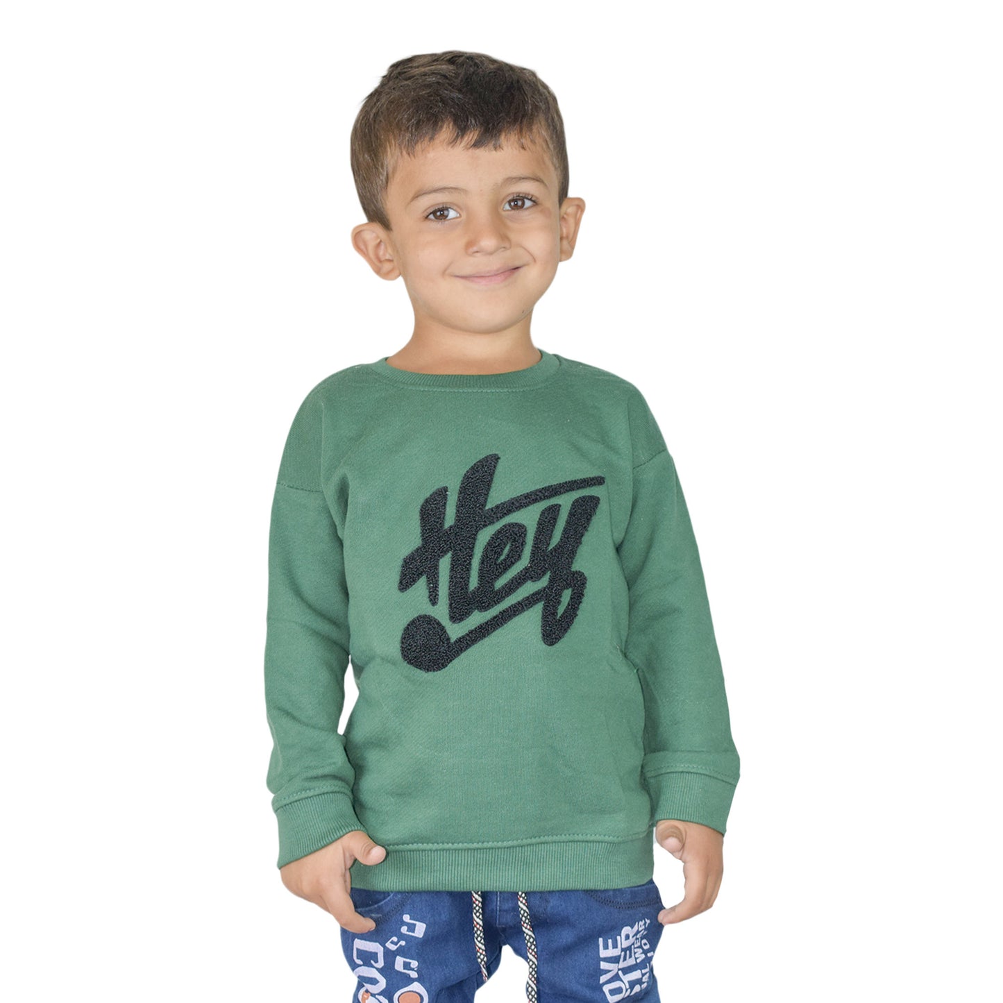 Kids Green “HEY” Sweatshirt – Unisex Winter Style