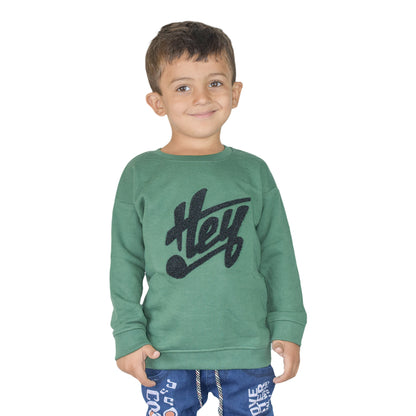 Kids Green “HEY” Sweatshirt – Unisex Winter Style