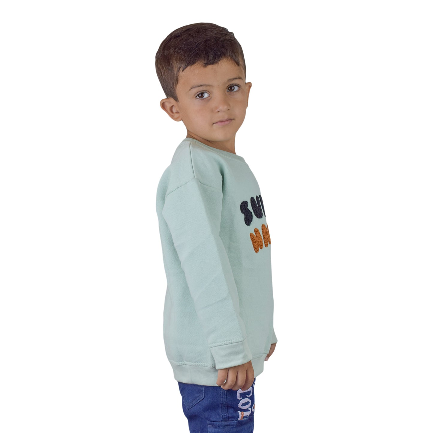 Kids “Super Happy” Unisex Sweatshirt – Soft PISTA Green