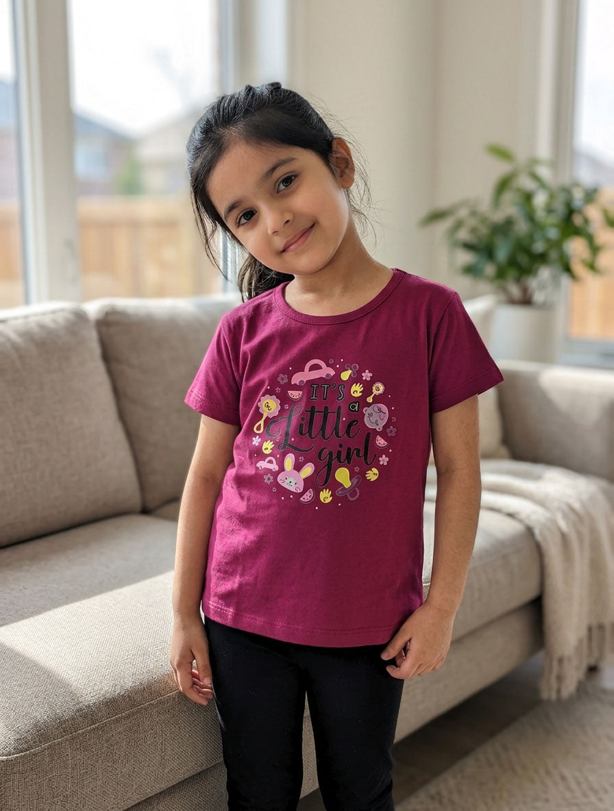 Girls Maroon "It's Little Girl" suit | Soft Cotton Casual suit for Girls