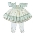 Light Green & Golden White Baby Girl Frock with White Pajama