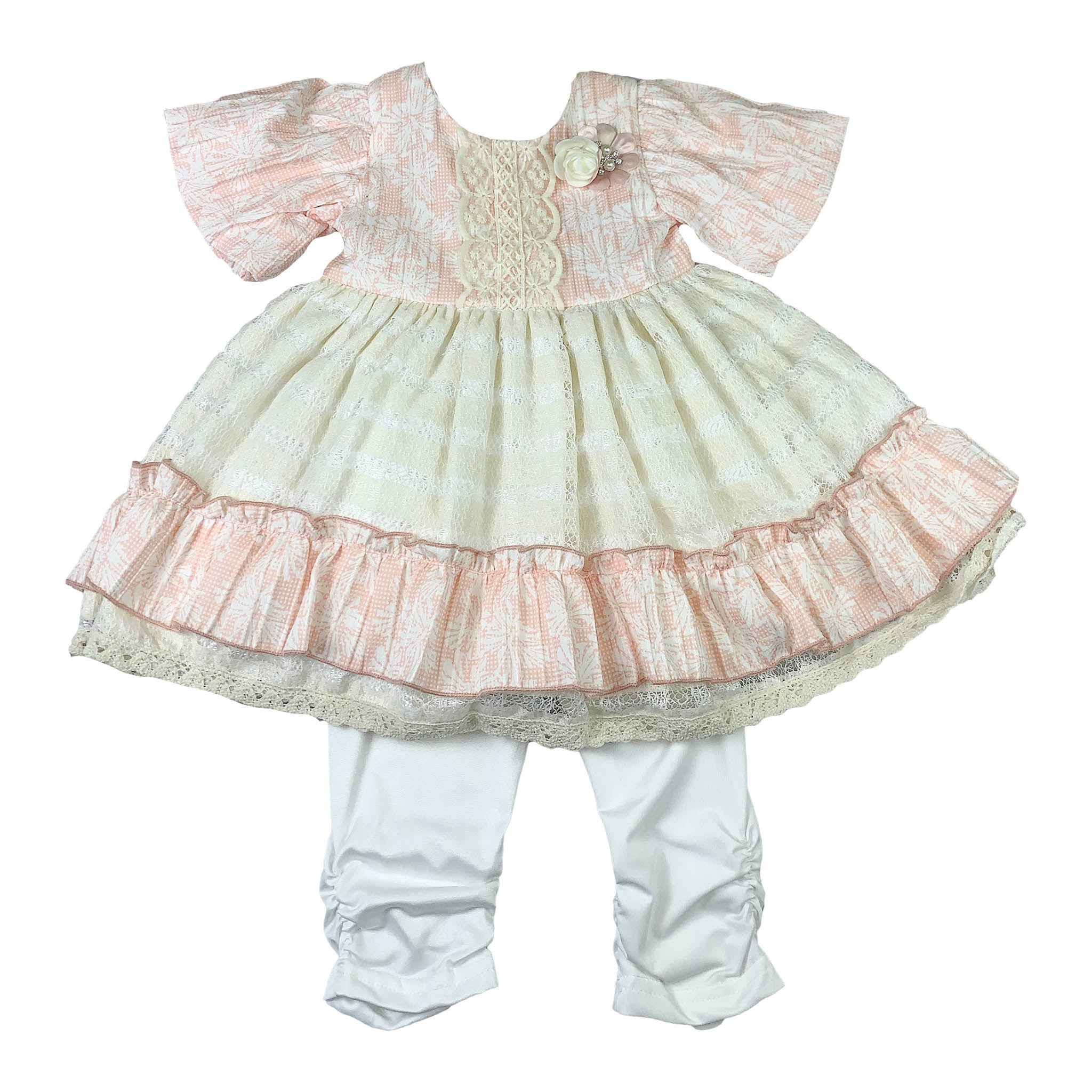 Light Green & Golden White Baby Girl Frock with White Pajama