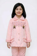 Light Pink Velvet Girls Winter Suit with Faux Fur Collar