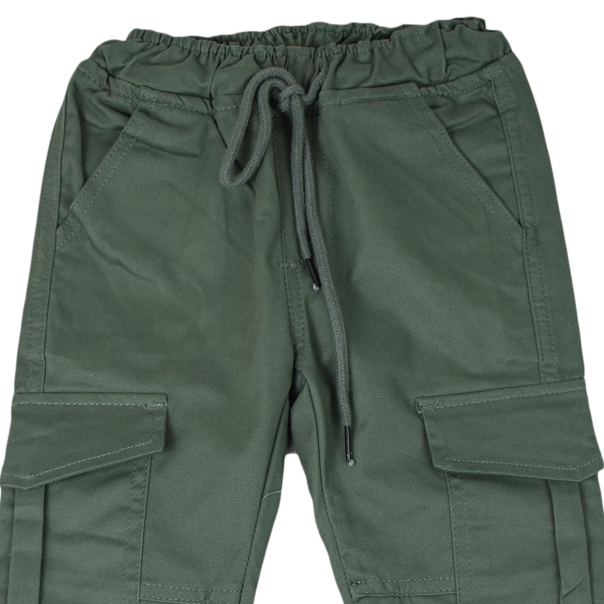 Kids Olive Green Cargo Jogger Pants | Drawstring Waist Utility Trousers