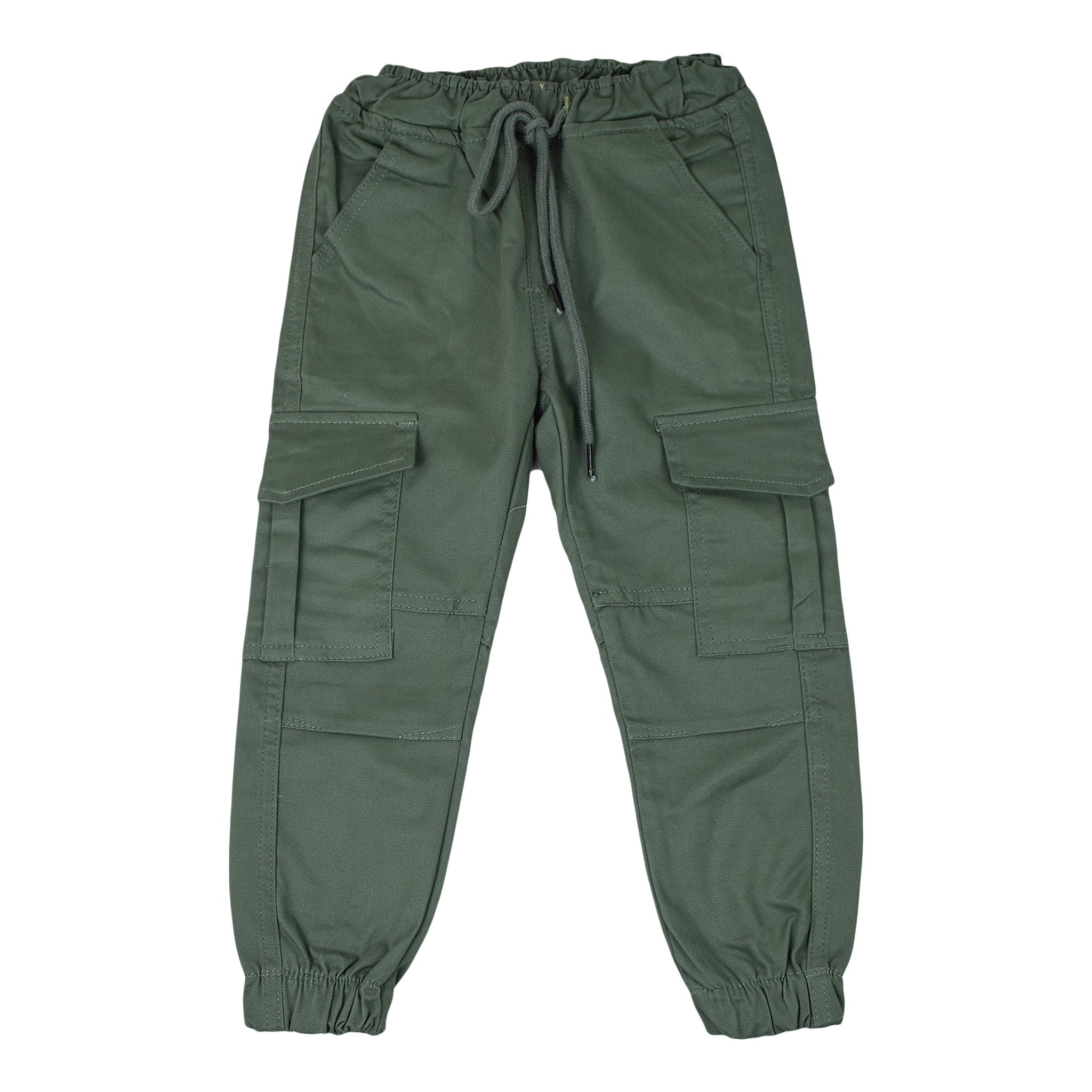 Kids Olive Green Cargo Jogger Pants | Drawstring Waist Utility Trousers