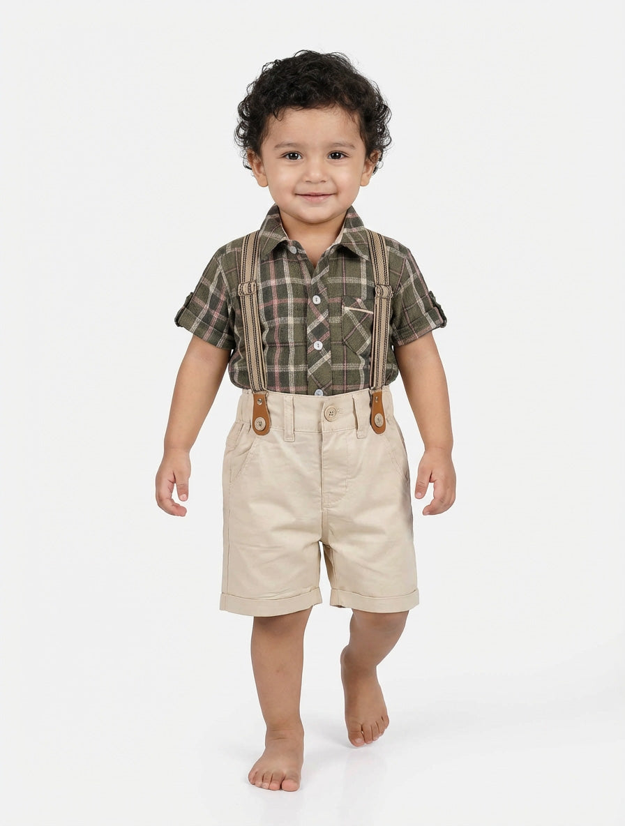 Baby Boys Dark Grey Set with Shoulder Belts | Kidzaar