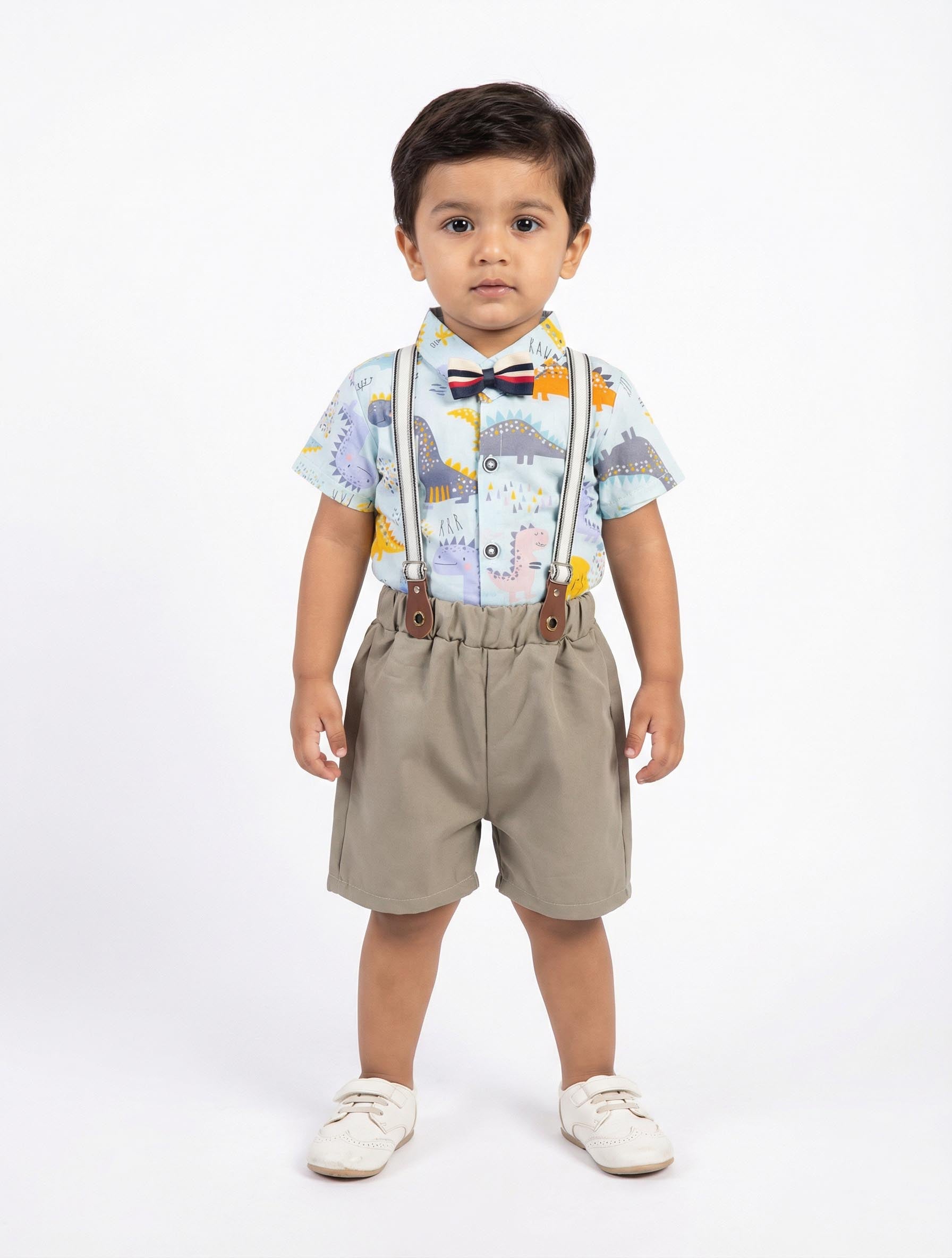 White and Blue Print suspender suit| Kidzaar