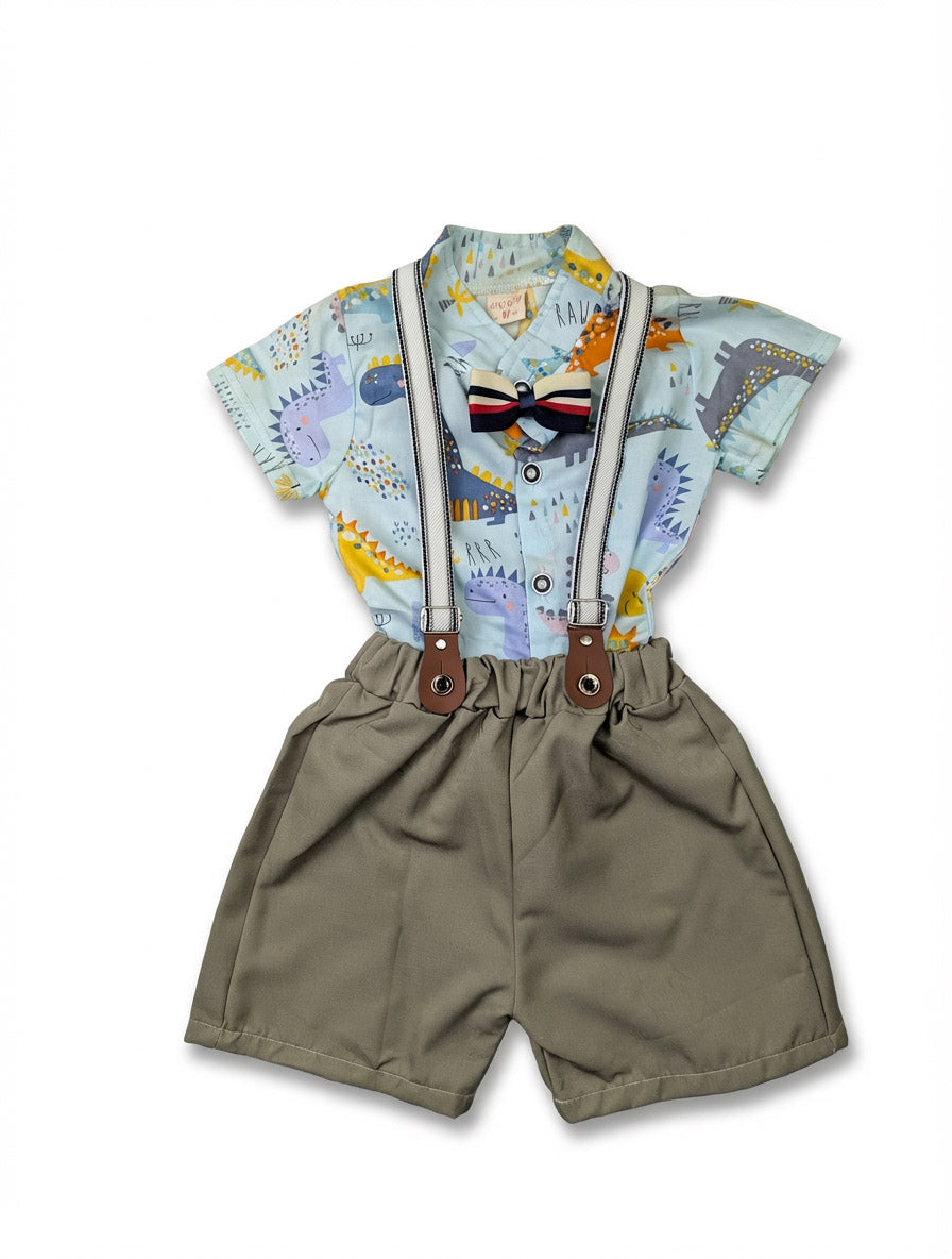 White and Blue Print suspender suit| Kidzaar