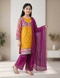 Elegant Mustard & Magenta 3 Piece Ready to Wear Cotton Suit