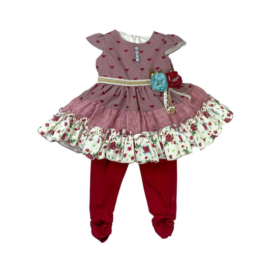 Maroon Floral Frock with Red Pajama