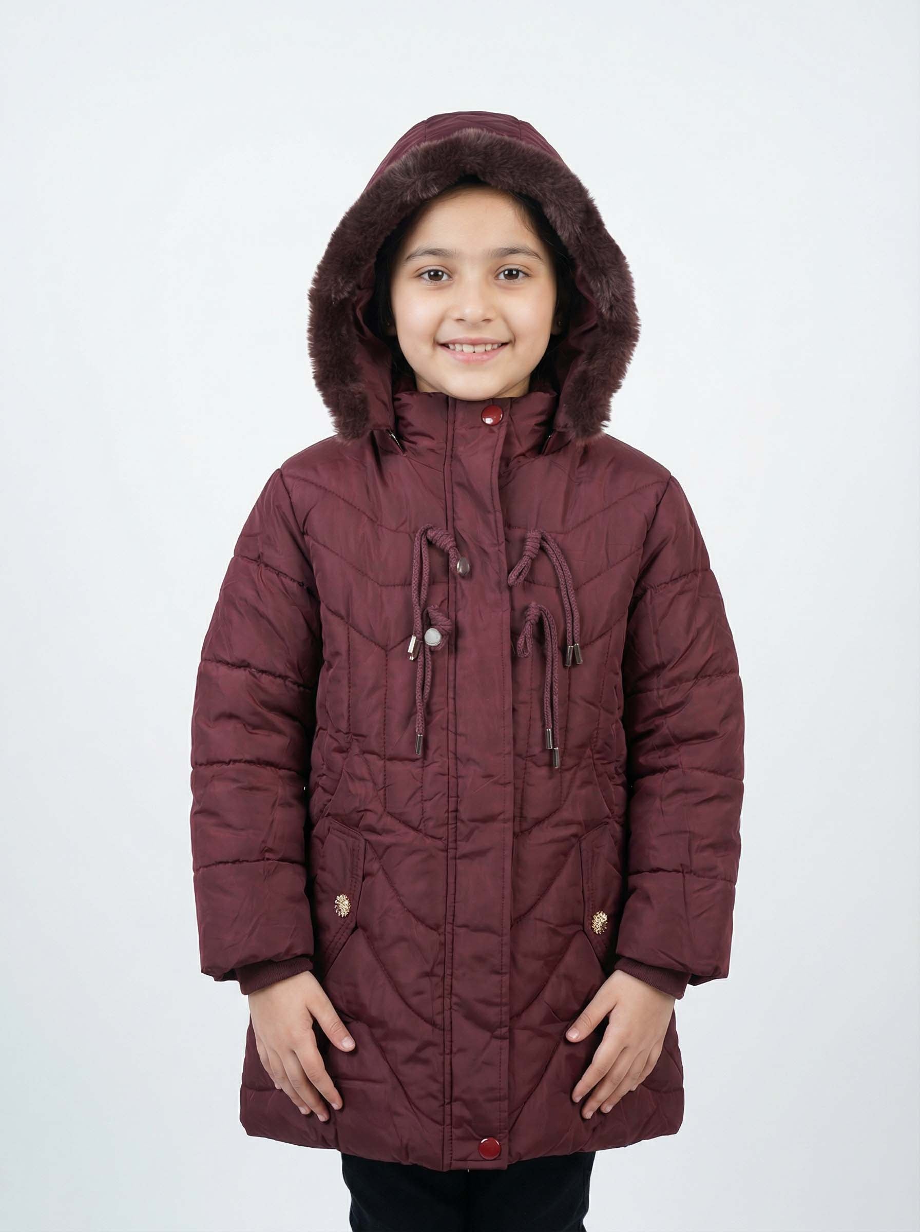 Maroon Puffer Winter Coat for Girls | Warm & Cozy