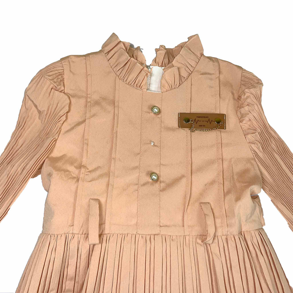 Premium Peach Pleated Long Frock for Girls