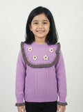 Purple Knit Sweater for Girls | Floral Detail Winter Top