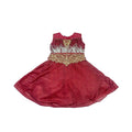 Maroon  Net Frock for Girls with Golden Embroidery & Feather Design