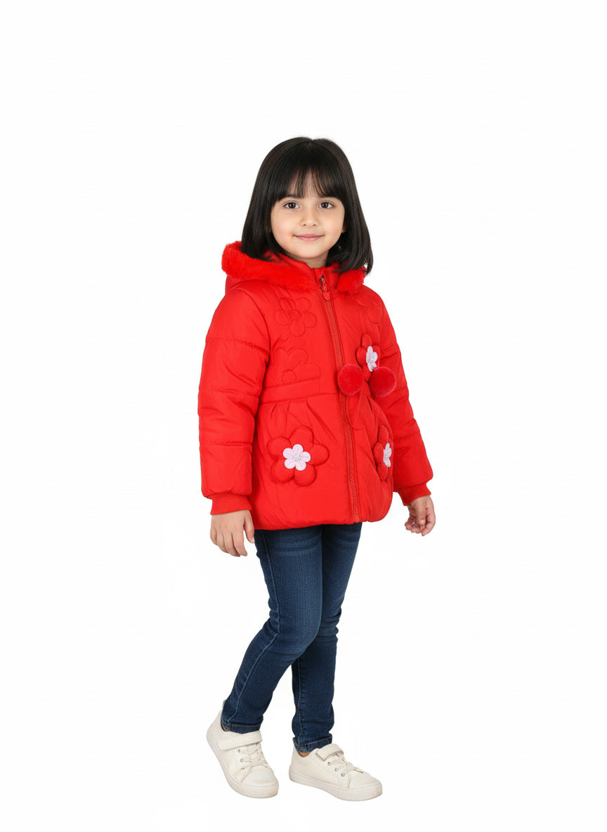 Red Puffer Winter Coat for Girls  | Warm & Cozy