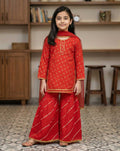 Girls Red Cotton Ethnic Suit with Dupatta – Festive & Summer Wear | Kidzaar